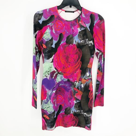 CHRISTOPHER KANE Bodycon Mini Dress Large Pink Abstract Long Sleeve Stretch NWOT - Picture 3 of 10